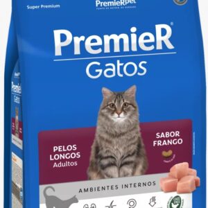 Ração Premier Pet Gatos Ambientes Internos Pelos Longos Adultos Frango (3014082)