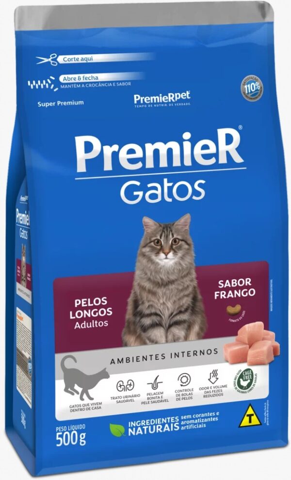 Ração Premier Pet Gatos Ambientes Internos Pelos Longos Adultos Frango (3014082)