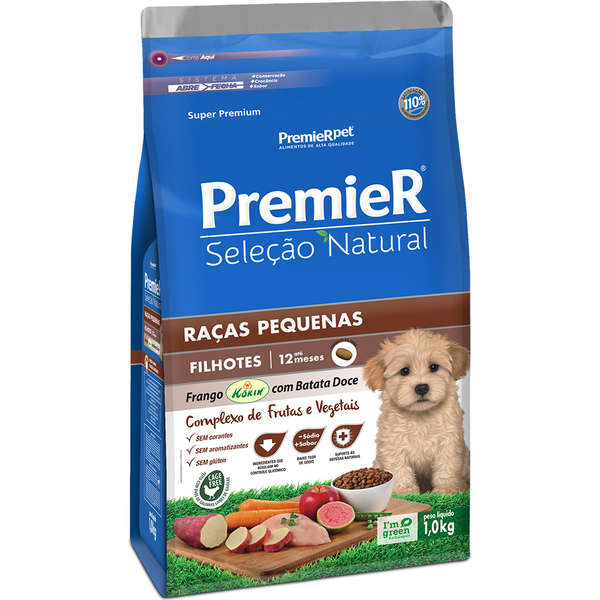 Ração Premier Pet Seleção Natural Frango Korin com Batata Doce Cães Filhotes Raças Pequenas (3028122)