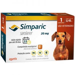 Antipulgas Zoetis Simparic 20 mg para Cães 5,1 a 10 Kg (COD.34)