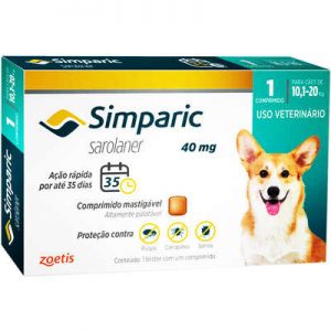 Antipulgas Zoetis Simparic 40 mg para Cães 10,1 a 20 Kg (COD.35)