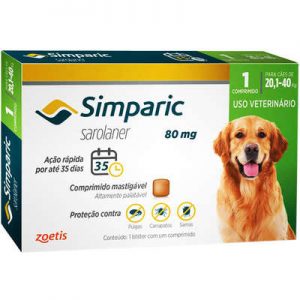 Antipulgas Zoetis Simparic 80 mg para Cães 20,1 a 40 Kg (COD.36)