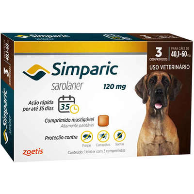Antipulgas Zoetis Simparic 120 mg para Cães 40,1 á 60 Kg (COD.37)