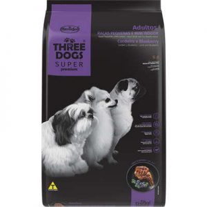 Ração Seca Three Dogs Super Premium Cordeiro e Blueberry para Cães Adultos Raças Pequenas e Mini Indoor (COD.319)