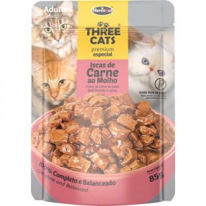 Ração Úmida Three Cats Sachê Premium Especial Iscas de Carne ao Molho Gatos Adultos (COD.13)