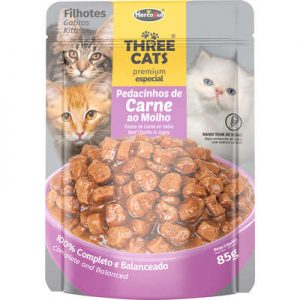 Ração Úmida Three Cats Sachê Premium Especial Pedacinhos de Carne ao Molho Gatos Filhotes (COD.14)