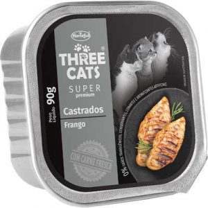 Ração Úmida Three Cats Super Premium Patê Frango para Gatos Castrados (COD.298)
