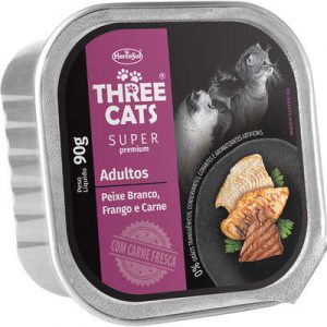 Ração Úmida Three Cats Super Premium Patê Peixe Branco, Frango e Carne para Gatos Adultos (COD.296)