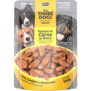Ração Úmida Three Dogs Sachê Premium Especial Pedaços de Carne ao Molho Cães Adultos Porte Médio e Grande (COD.338)