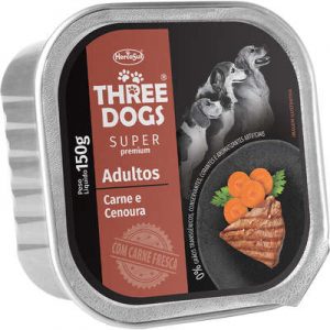 Ração Úmida Three Dogs Super Premium Patê Carne e Cenoura para Cães Adultos (COD.300)