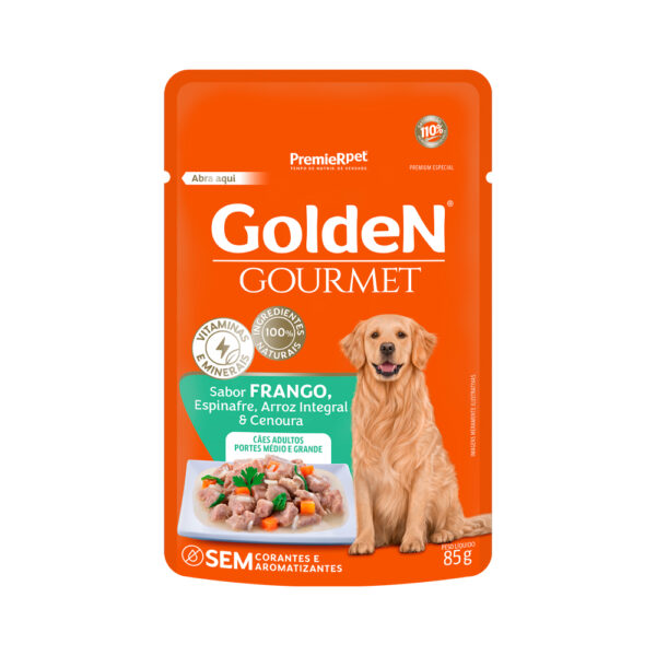 Sachê GOLDEN Gourmet Sabor Frango Para Cães Adultos de Porte Médio e Grande