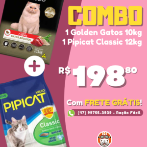 Combo - 1 Golden Gatos Adultos Carne 10kg + 1 Pipicat Classic 12kg