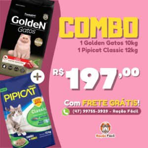 Combo - 1 Golden Gatos Adultos Carne 10kg + 1 Pipicat Classic 12kg