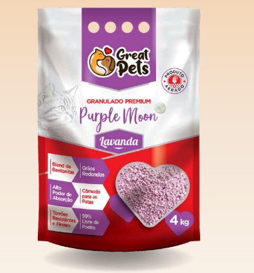 Areia Higiênica Great Pets Granulado Premium Purple Moon Lavanda 4kg