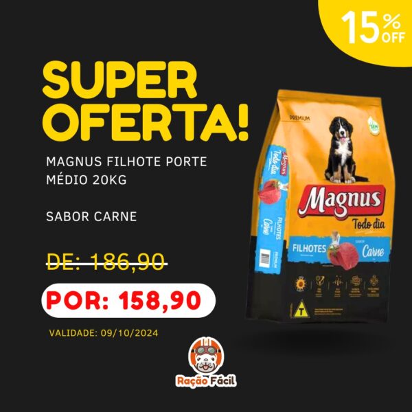 Magnus Filhote Cães Porte Médio/Grande Sabor Carne 20kg - Vencimento 09/10/2024